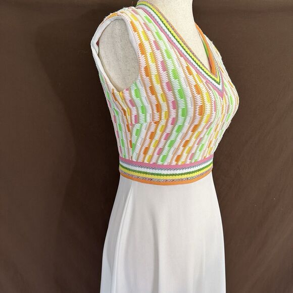 Vintage 60s 70’s Handmade Retro Maxi Dress Empire Waist XS Rainbow - Picture 4 of 7